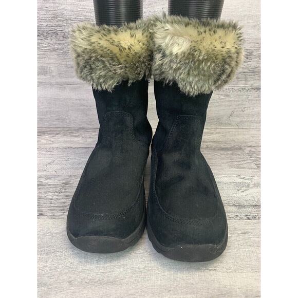 L.L. Bean Womens Short Black Suede Boots With Faux Fur Trim Size 6M - Picture 2 of 8